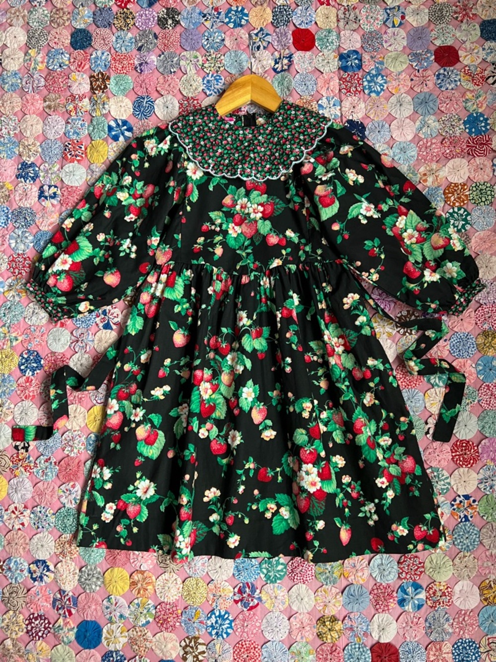 Vintage 1980s Strawberry Dress with Peter Pan Scalloped Collar